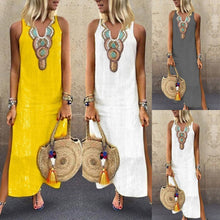 Load image into Gallery viewer, Women’s Printed  Sleeveless V-neck Maxi Dress Split Hem Baggy Kaftan Long Dress Sukienki Na Wesele Damski#8.7