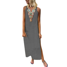 Load image into Gallery viewer, Women’s Printed  Sleeveless V-neck Maxi Dress Split Hem Baggy Kaftan Long Dress Sukienki Na Wesele Damski#8.7