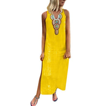 Load image into Gallery viewer, Women’s Printed  Sleeveless V-neck Maxi Dress Split Hem Baggy Kaftan Long Dress Sukienki Na Wesele Damski#8.7